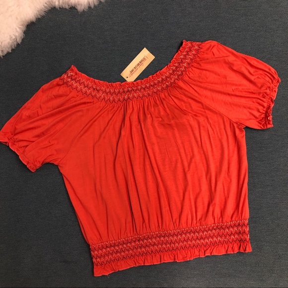 NWT American Rag Embroidered Orange Peasant Top M - Picture 2 of 9